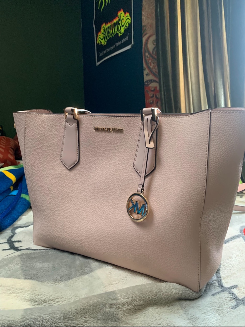 Michael Kors Blush Pink Pebbled Leather Tote with MK Charm
